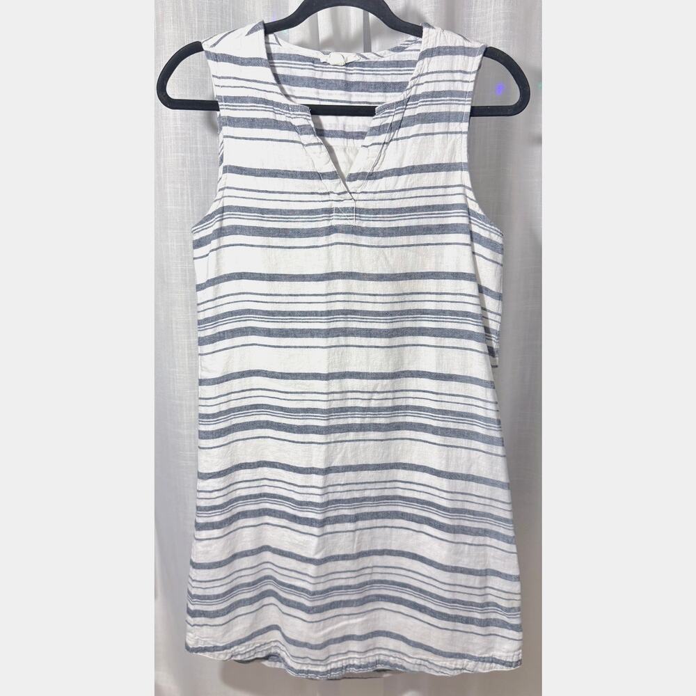Coastal Americana‎ Striped Linen Cotton Mini Dress XS Navy Blue White Nantucket
